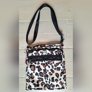Brighton Leopard Animal Print Nylon Cross Body Bag With Zippered Compartments